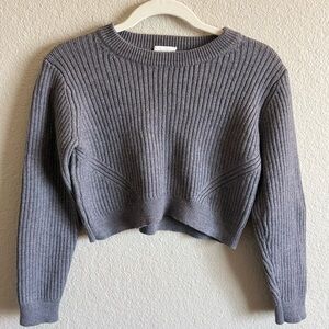 Wilfred Free 100% Merino Wool Charcoal Ribbed Knit Sweater Cropped Luxury Basics